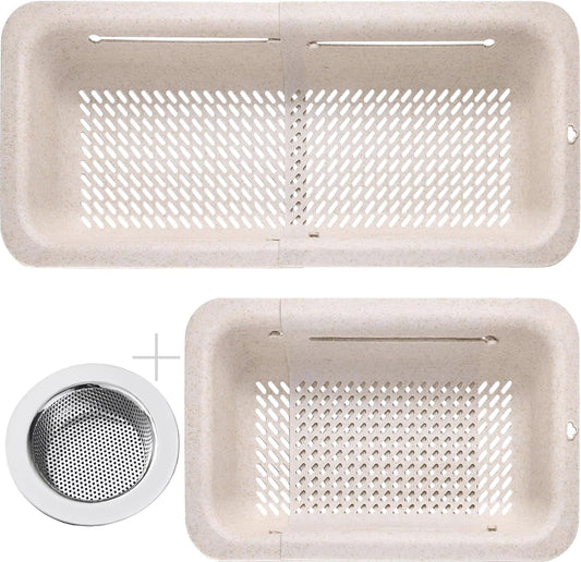 LASSHSWA Collapsible Colander and Strainer for Kitchen, Over the Sink Strainer Basket for Kitchen, Fruit Pasta Food Strainer Expandable Plastic Colander with A Sink Drain Strainer Stainless Steel