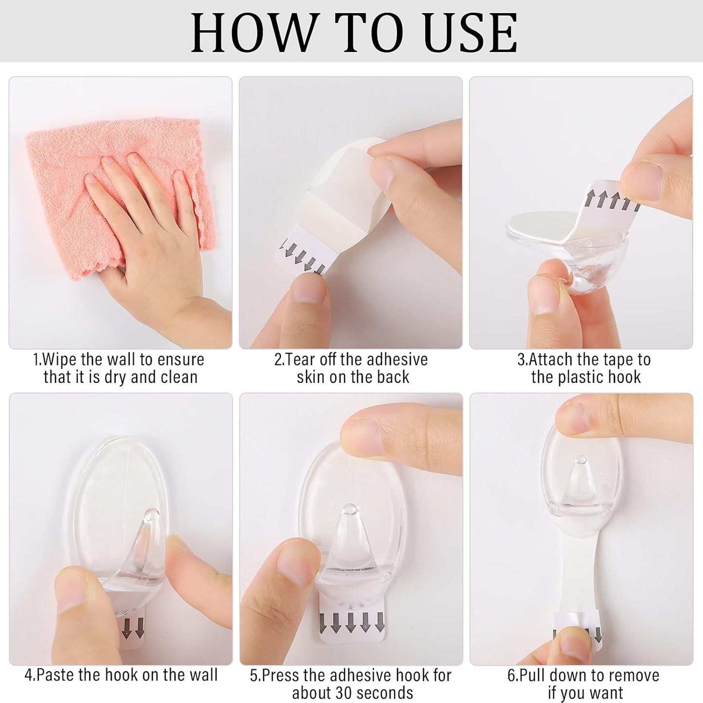 Blulu 12 Pcs Clear Adhesive Hooks for Hanging Wall Hooks Heavy Duty 22 lb Max No Damage Waterproof Transparent Hook with 15 Pcs Self-Adhesive Tapes for Home Bathroom Kitchen Office Wall