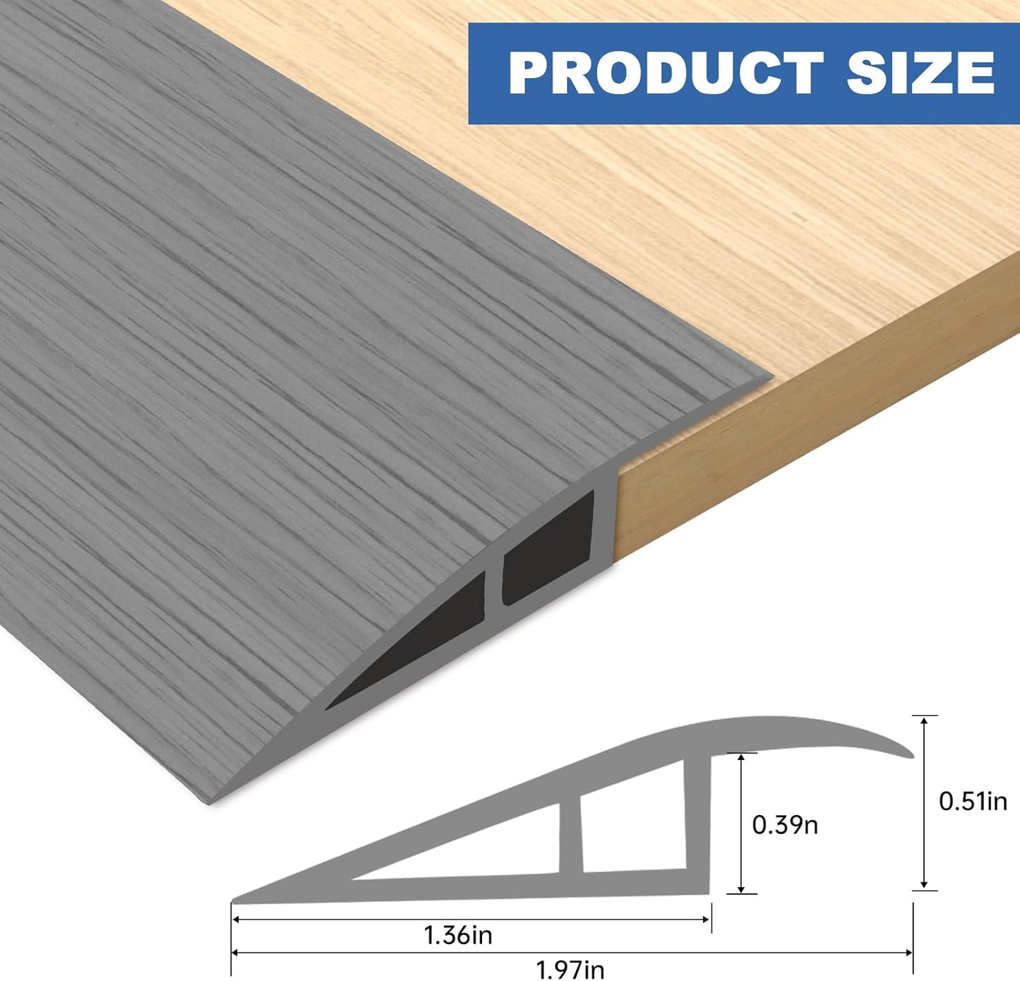 Vinyl Door Threshold Flooring Transition Strip Self Adhesive Carpet Edging Strip for Laminate Doorway Edge Threshold from 1/5" to 2/5" (Light Gray Wood Grain, 6.6 Ft)