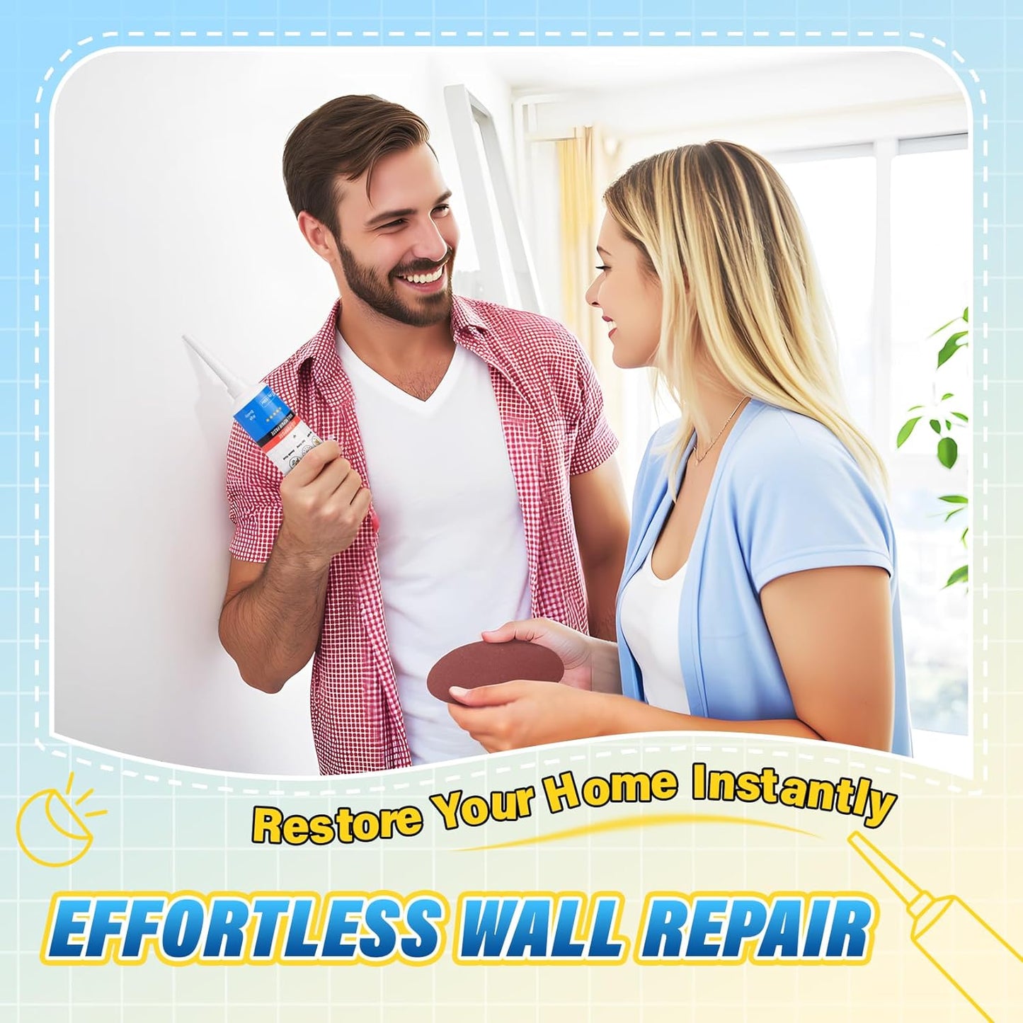 DIYSELF-Drywall-Repair-Kit-Fast-Drying, Wall Mending Agent, 9 Pack Spackle Wall Repair Kit with Putty & Scraper, 2×100g (7oz Total) White Wall Hole Filler for Drywall, Plaster and Home Use