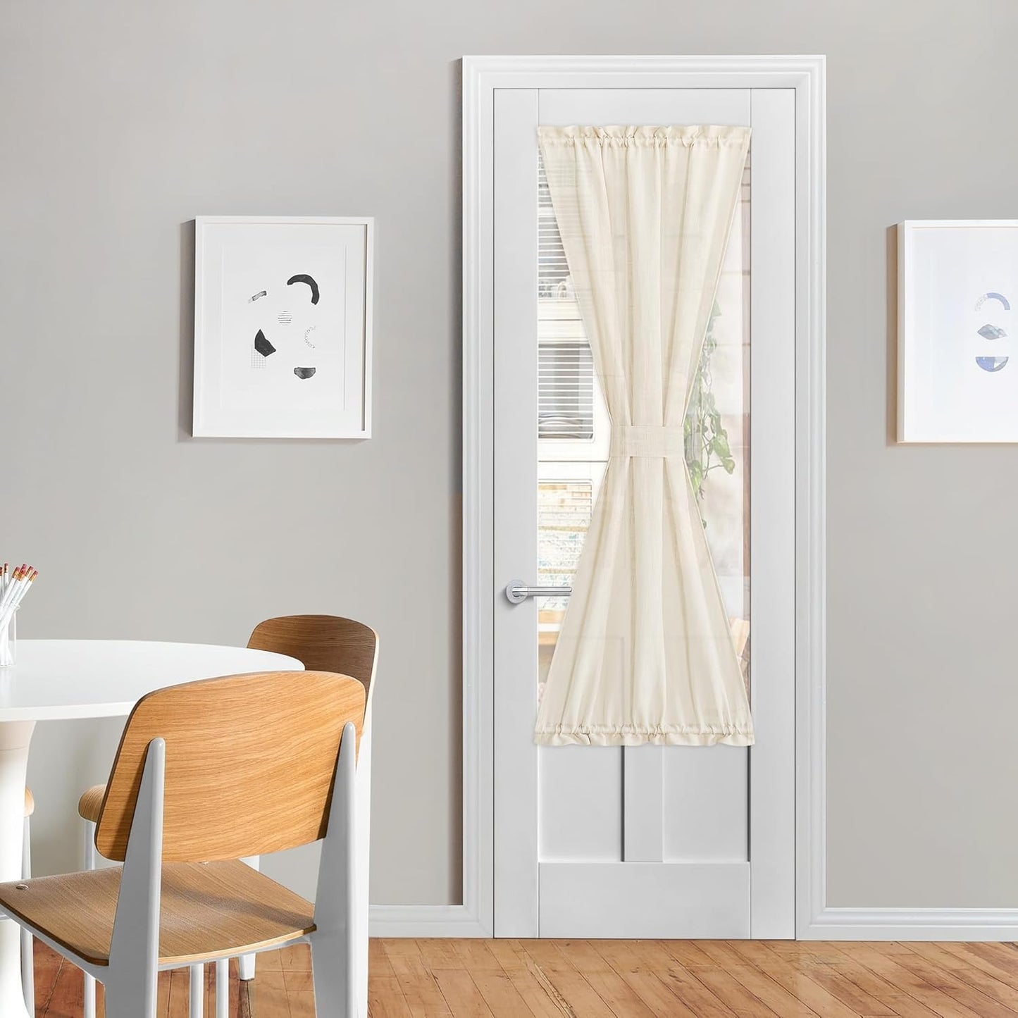 NICETOWN Sheer Privacy Curtains for Front Back Door,Farmhouse Rod Pocket Small Kitchen Short Panel French Door Curtains for Windows, 26" W x 64" L, 1 Piece, Beige