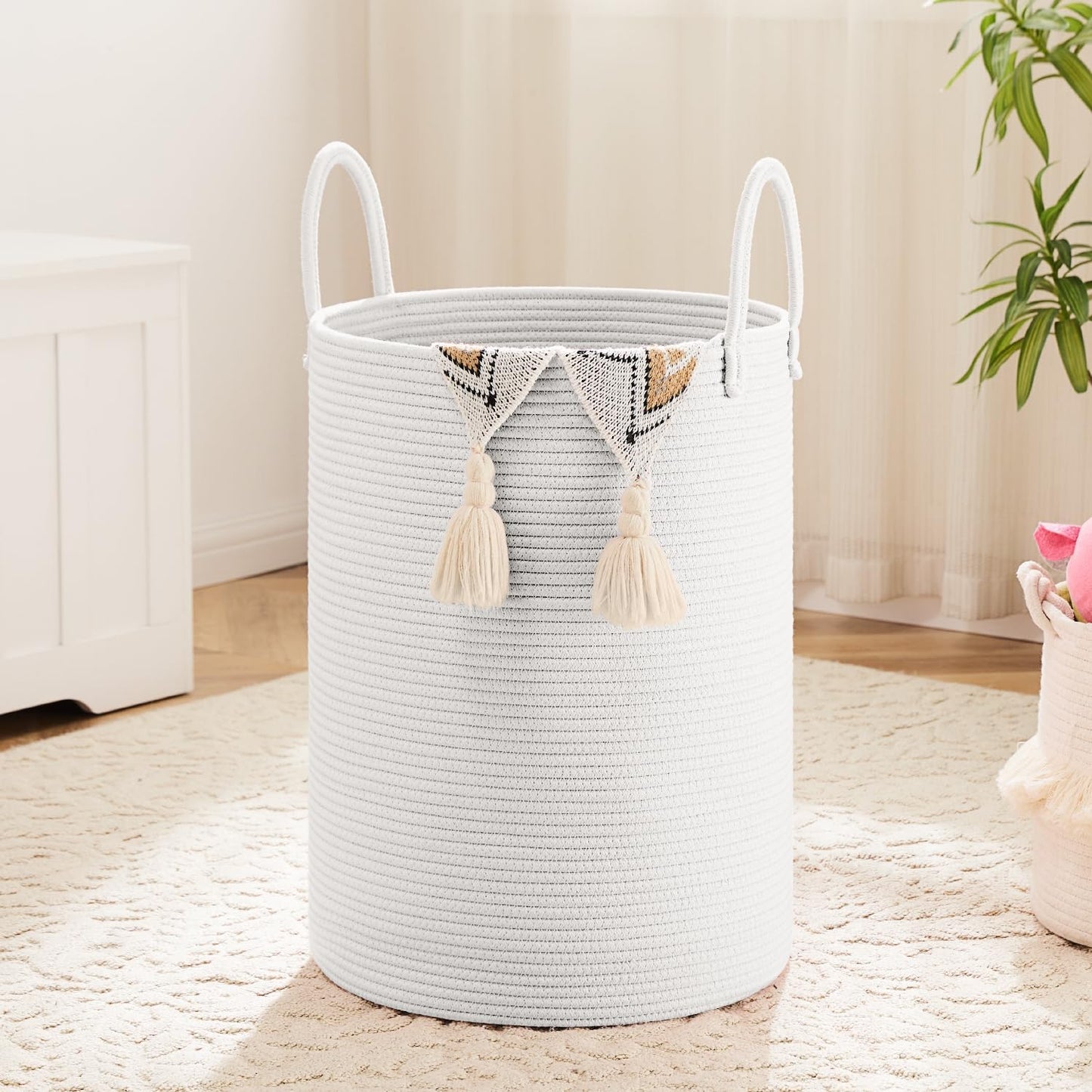 Laundry Basket,Woven Cotton Rope Laundry Hamper,40L for Decorative Storage of Dirty Clothes,Toys and Blankets in Bathroom,Baby Room and Living Room