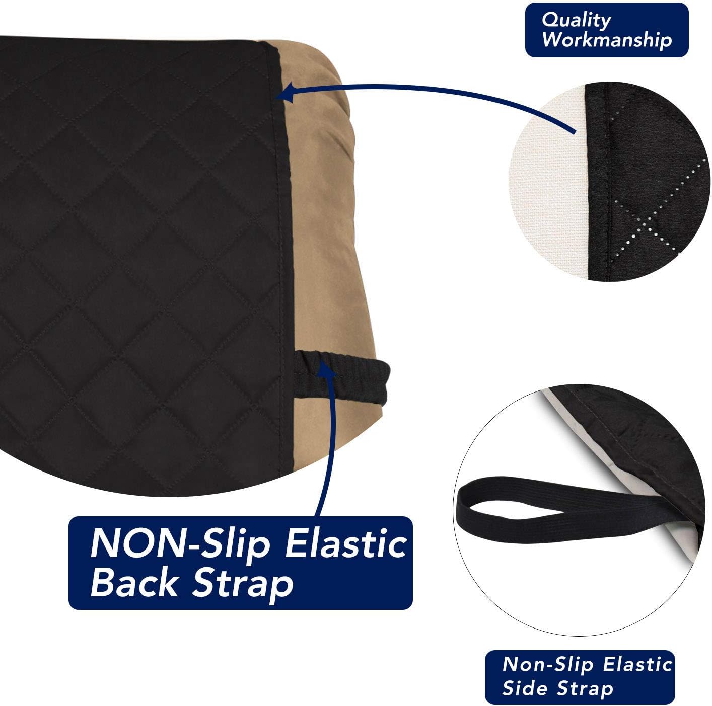 PureFit Reversible Quilted Sofa Cover, Water Resistant Slipcover Furniture Protector, Washable Couch Cover with Non Slip and Elastic Straps for Kids, Dogs, Pets (Small Recliner, Black/Beige)