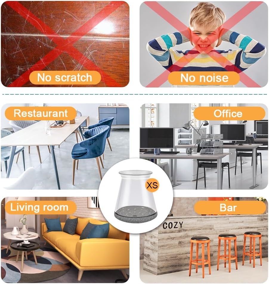 32 Pcs Chair Leg Protectors for Hardwood Floors, Silicone Felt Furniture Leg Cover Pad for Protecting Floors from Scratches and Noise, Smooth Moving, X-Small(Fit Round Diameter：1/2" to 5/16")