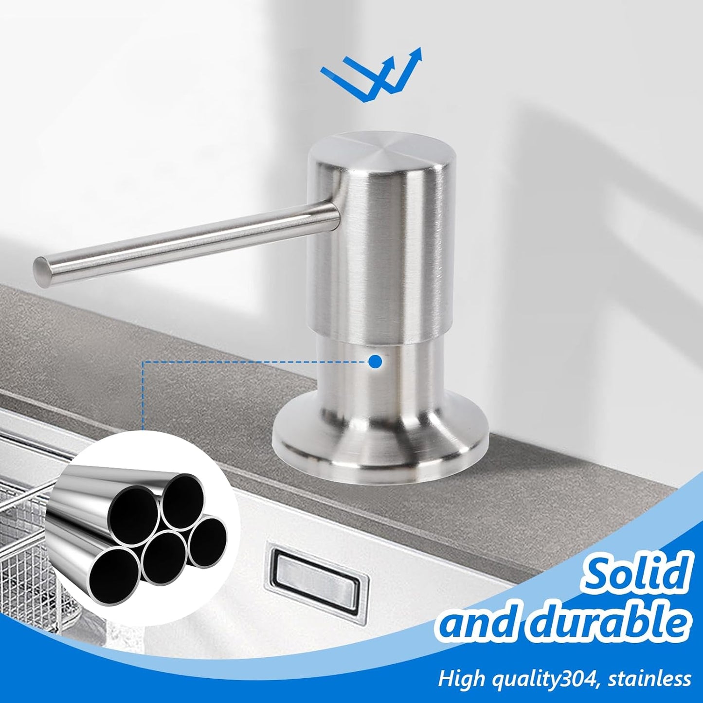 Soap Dispenser for Kitchen Sink Built in Sink Soap Dispenser, Countertop Soap Dispenser with 500ML/18OZ Bottle Refill from Sink Soap Dispenser(Silver)