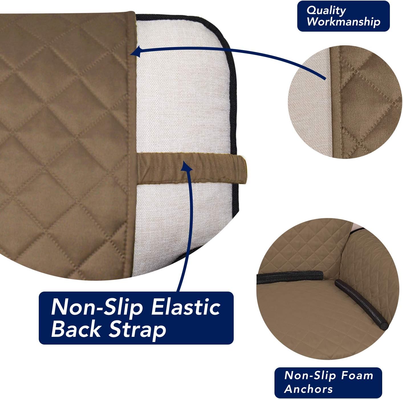 PureFit Reversible Quilted Sofa Cover, Water Resistant Medium Slipcover Furniture Protector, Washable Couch Cover with Non Slip Foam and Elastic Straps for Kids, Dogs, Pets (Loveseat, Camel/Ivory)