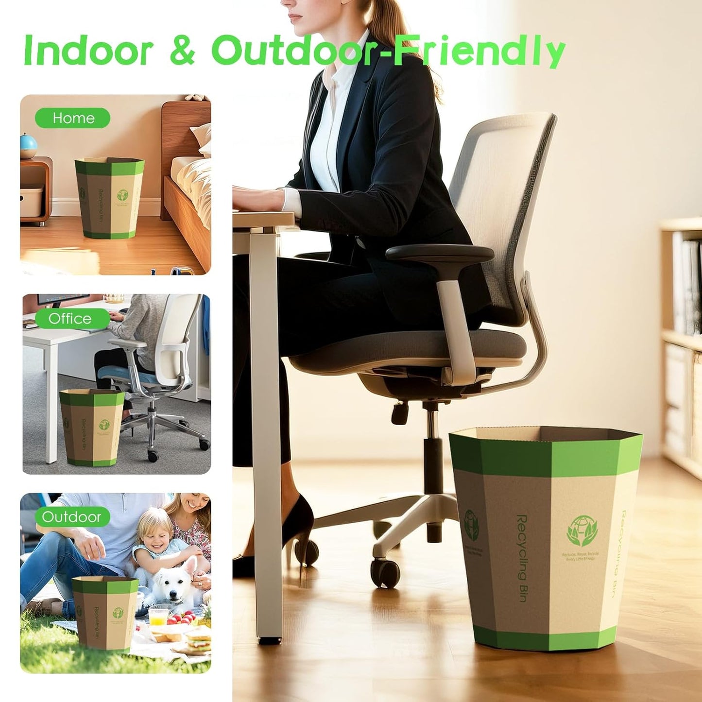 6-Pack Cardboard Trash Can – Foldable, Recyclable, Plastic-Free & Reusable Small Waste Paper Basket - Garbage Bin Perfect for Office, Bedrooms, Home, Events & Outdoor Activities (3.2 Gallon)