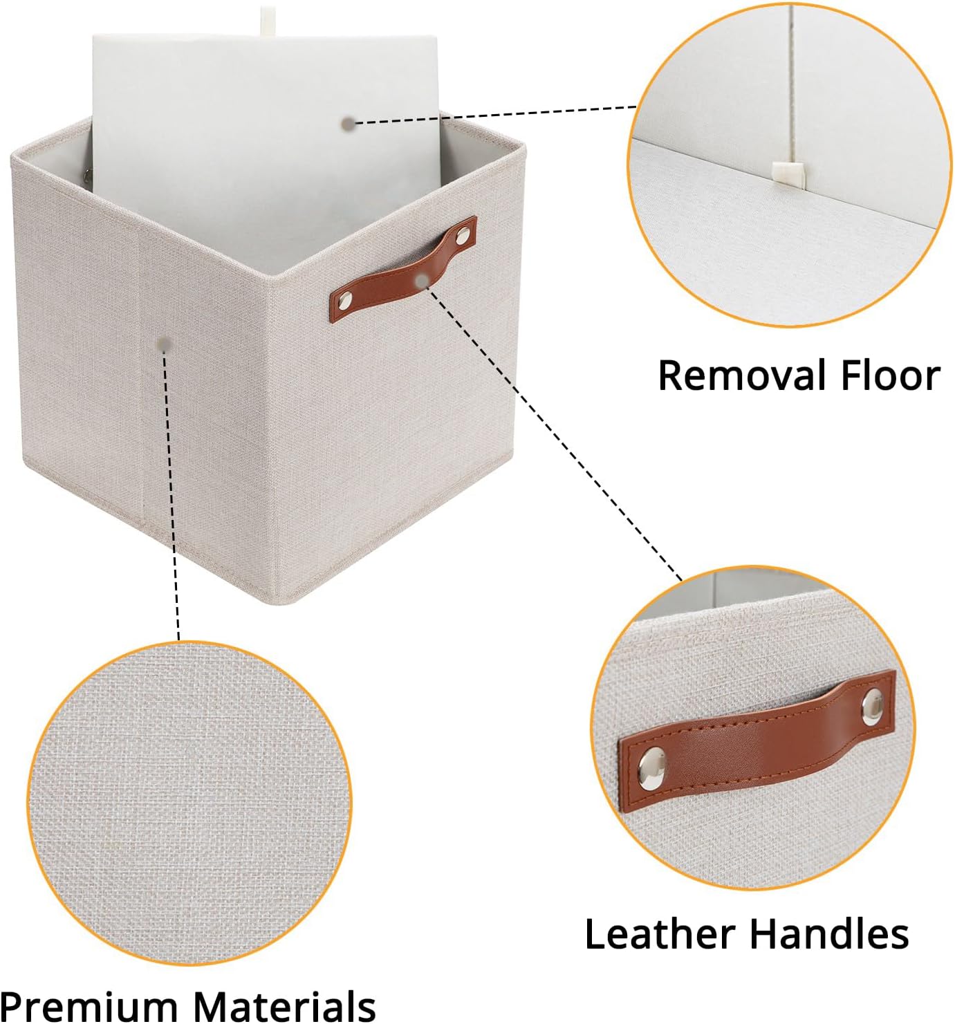 HNZIGE Foldable Storage Cubes Bins for Organizing, Set of 4, Fabric Cube Canvas Storage Bins 11 x11, Collapsible Bins for Organization with Handles for Shelf Nursery(Beige)