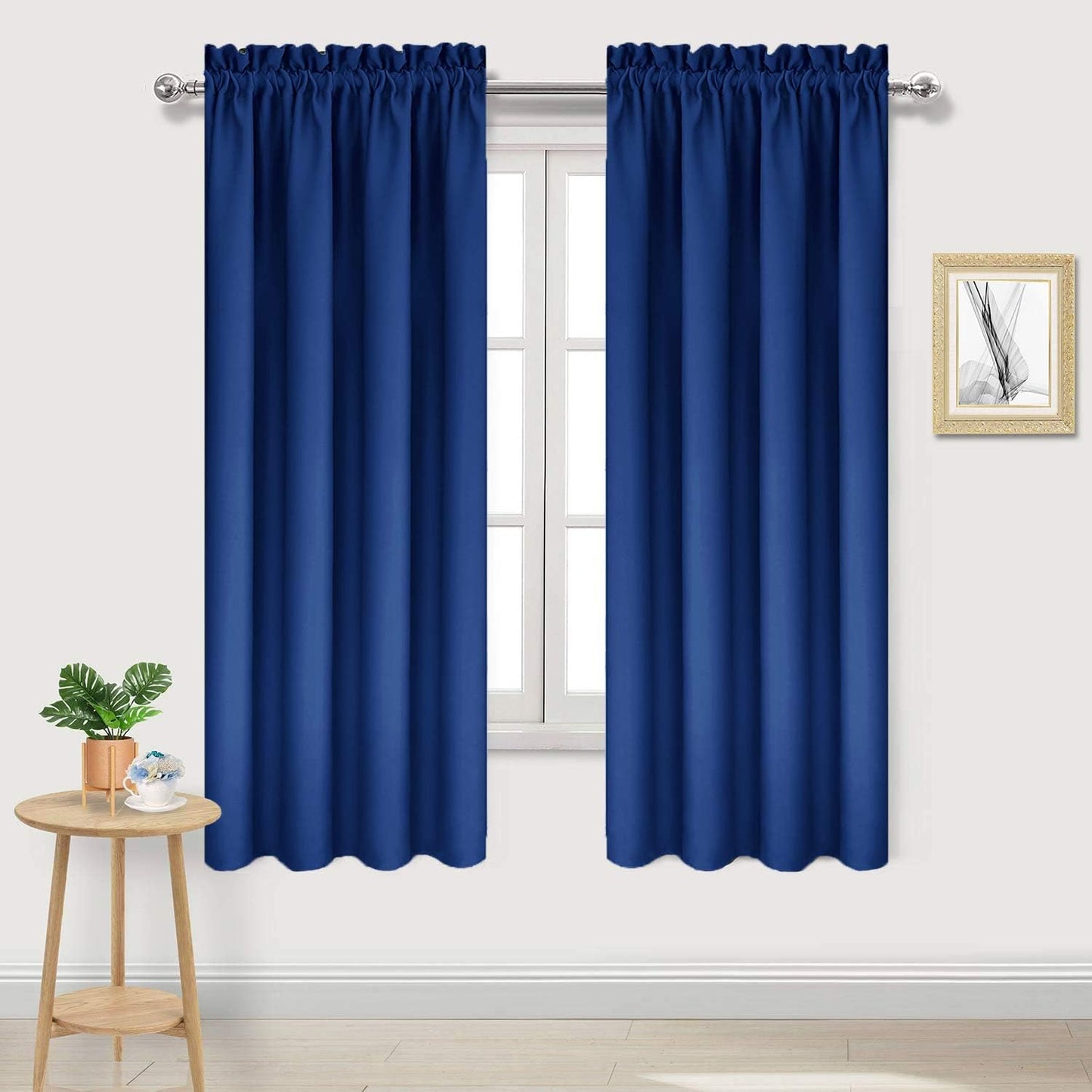 DWCN Blackout Curtains Room Darkening Thermal Insulated Bedroom Curtains Window Curtain Panels, 42 x 63 inches Long, Set of 2 Classic Blue Rod Pocket Drapes