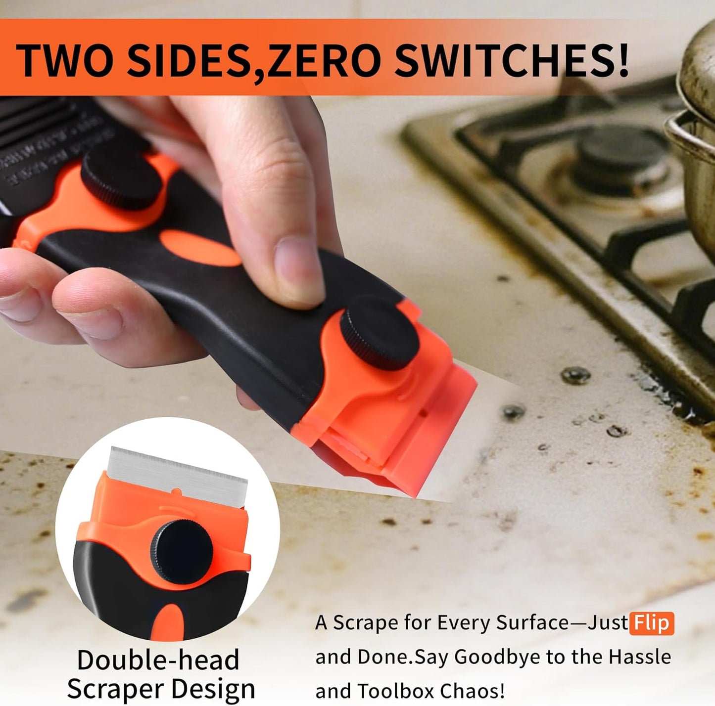 Razor Blade Scraper Tool,2 Pack Razor Scrapers with Extra 50Pcs Blades and 3pcs Wire Brushes Set,Glass Top Stove Scraper,Scraper Tool,Paint Scraper,Glass Scraper,Cleaning Tools for Oven, Cooktop