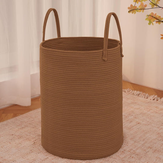 Large Woven Laundry Basket Hamper,60L Cotton Rope Storage Bin for Blankets,Toys and Clothes,Decorative Tall Nursery Hamper for Living Room,Baby Nursery,Bathroom and Bedroom,Golden Jute