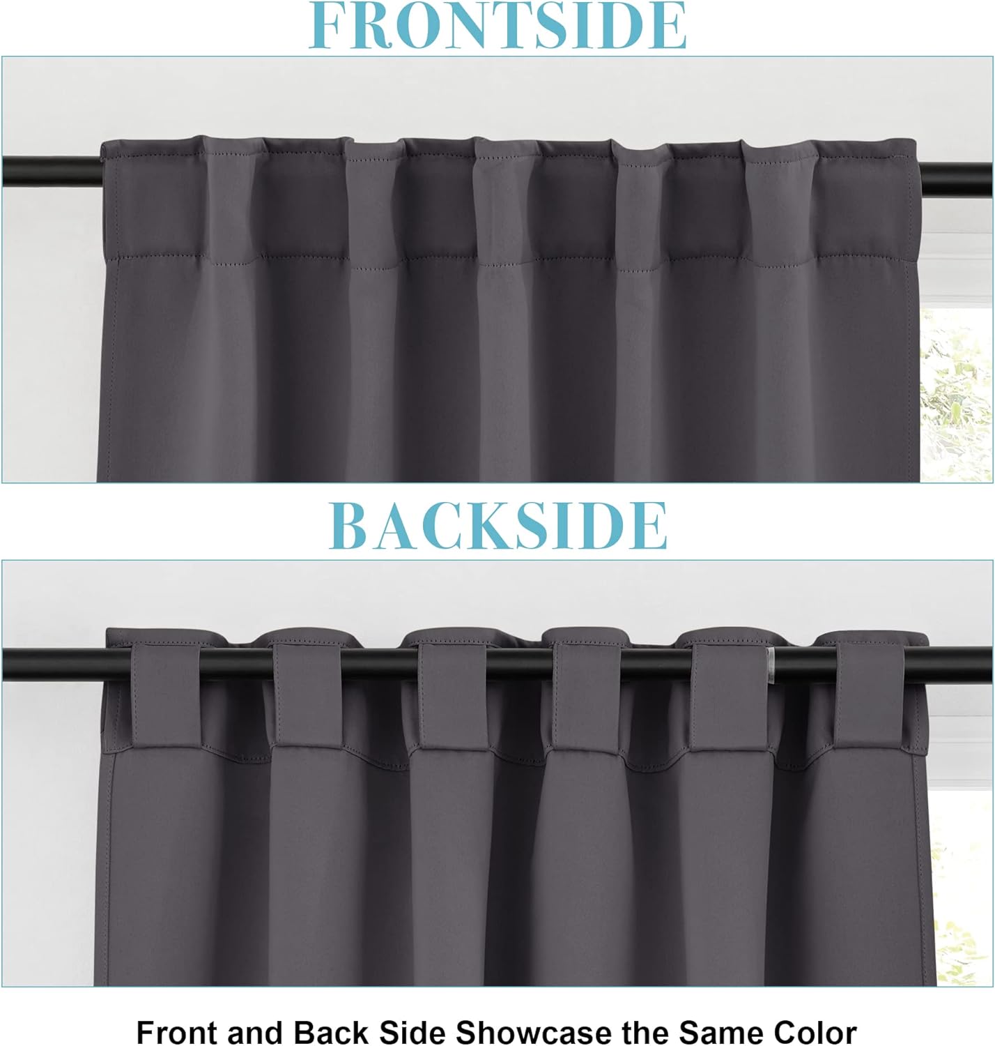 RYB HOME Blackout Grey Curtains - Thermal Insulated Window Treatments Long Panels, Back Tab Top, Privacy Curtains for Bedroom Dining, 42 Wide x 72 Long, Gray, Set of 2