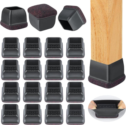 16 Pcs Chair Leg Floor Protectors Square, Silicone Chair Leg Protectors for Hardwood Floors, Chair Leg Caps Covers Protect Wooden Floors from Scratching, Thick, Won't Tear (Fit: 1-1/10" - 1-3/10")