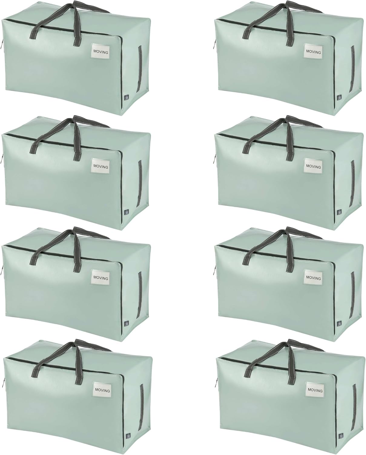 VENO 8 Pack Moving and Storage Bags, Heavy Duty, Alternative to Moving Boxes, Large Packing Totes Supplies for College Dorm Room with Zipper for Clothes, Wide Open Design (Shiny Light Green, 8 Pack)