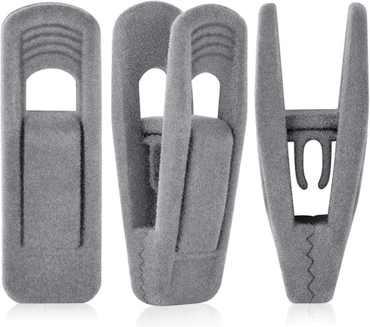 Grey Velvet Hangers Clips (50-Pack), Non-Slip Velvet Skirt Hanger Clips for Velvet Hangers, Strong Finger Clips Perfect for Kids Velvet Hangers Skirt Pant Clothes Gray Velvet Hangers