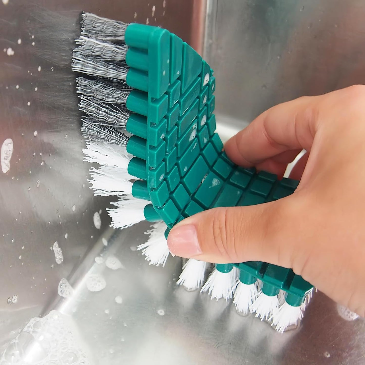 Crevice Cleaning Brush, Hard Bristle Grout Brush Gap Cleaner Tool for Tight Groove Spaces, Kitchen, Bathroom, Sliding Shower Door, Faucets Corners, Tiles, Sink and Windows Track (Green+White)