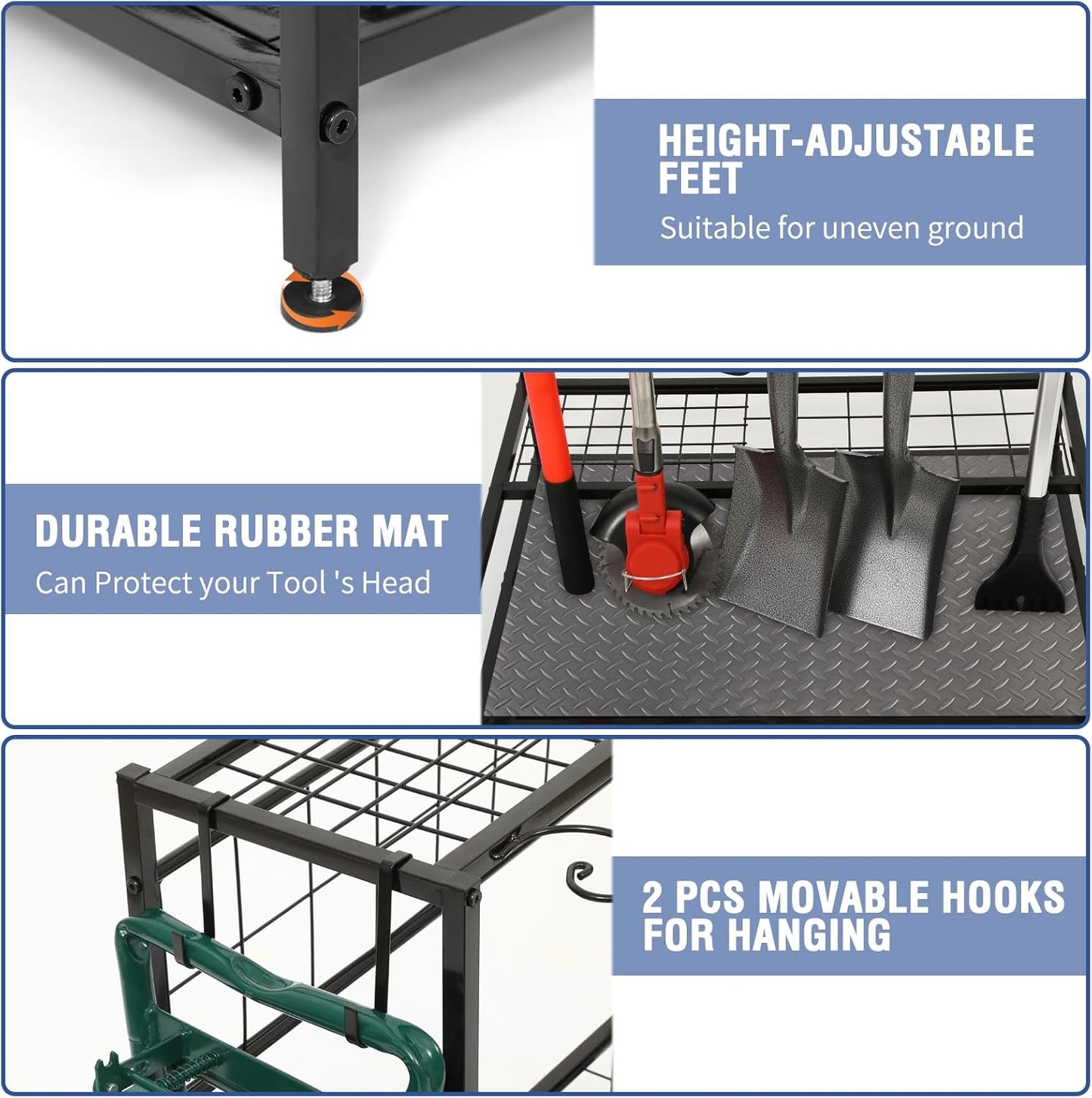 Garden Tool Organizer for Garage, Garden Tool Rack, Up to 58 Long Handled Tools, Yard Tool Holder for Garage, Shed, Outdoor, Tool Stand, Black (Garden Tool Rack)