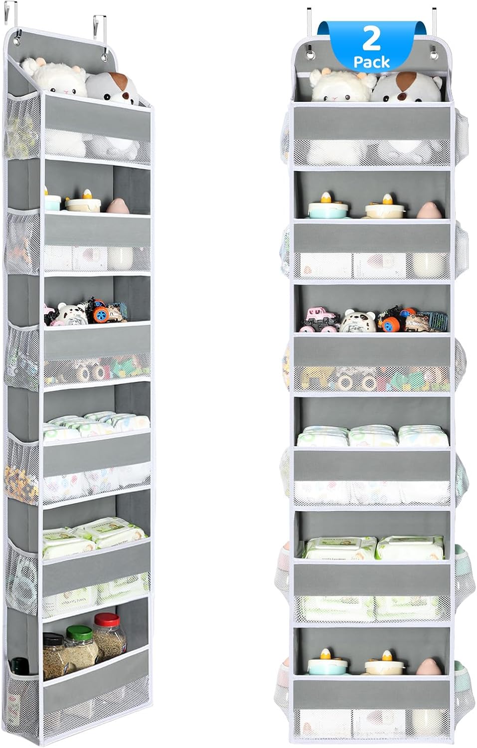 Yecaye 2 Pack Over The Door Organizer, 6-Tier Closet Door Hanging Organizer with 12 Mesh Pockets, Bathroom Organizers and Storage, Ultra Sturdy Large Capacity Over Door Storage Newborn Baby Essentials