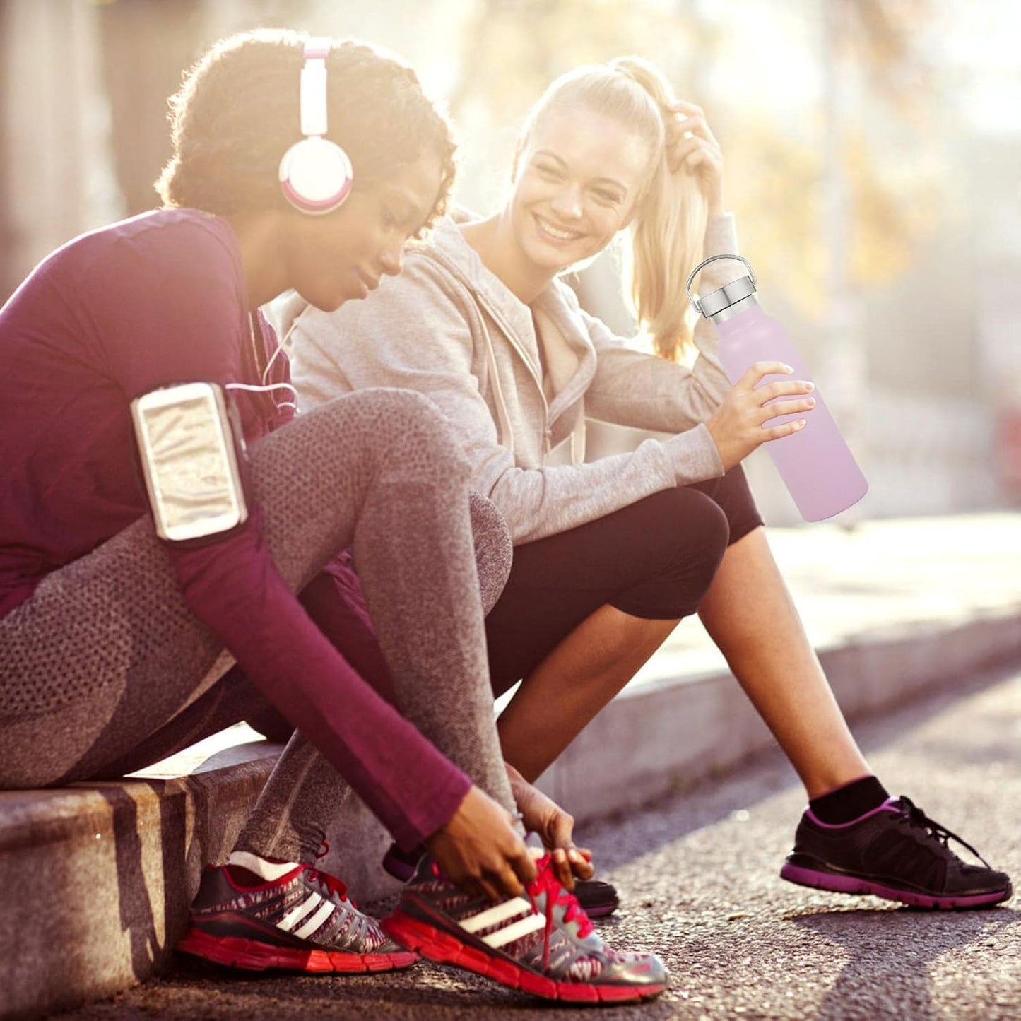 Neihepal Pink Stainless Steel Water Bottles,20 Ounce Vacuum Insulated Double Wall Travel Bottle with Leak Proof Lid of Handle,Metal Reusable Standard Mouth Flask Thermoses for School,Hikers,Gift