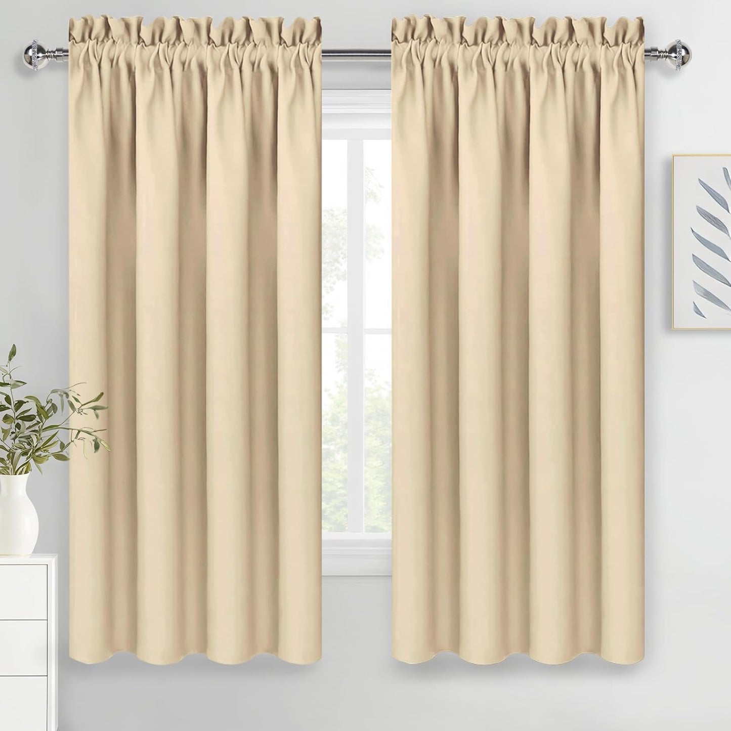 DWCN Blackout Curtains Room Darkening Thermal Insulated Bedroom Curtains Window Curtain Panels, 52 x 63 inches Long, Set of 2 Beige Rod Pocket Drapes