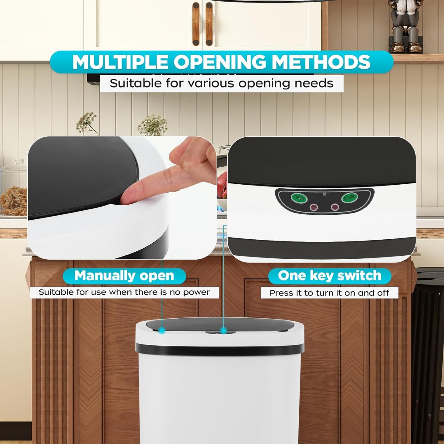 Automatic Motion Sensor Bathroom Trash Can with Lid, 13 Gallon Touchless Trash Bin, Smart Dog Proof Garbage Can, Touch Free Waste Basket for Toilet, Office, Bedroom,White,2