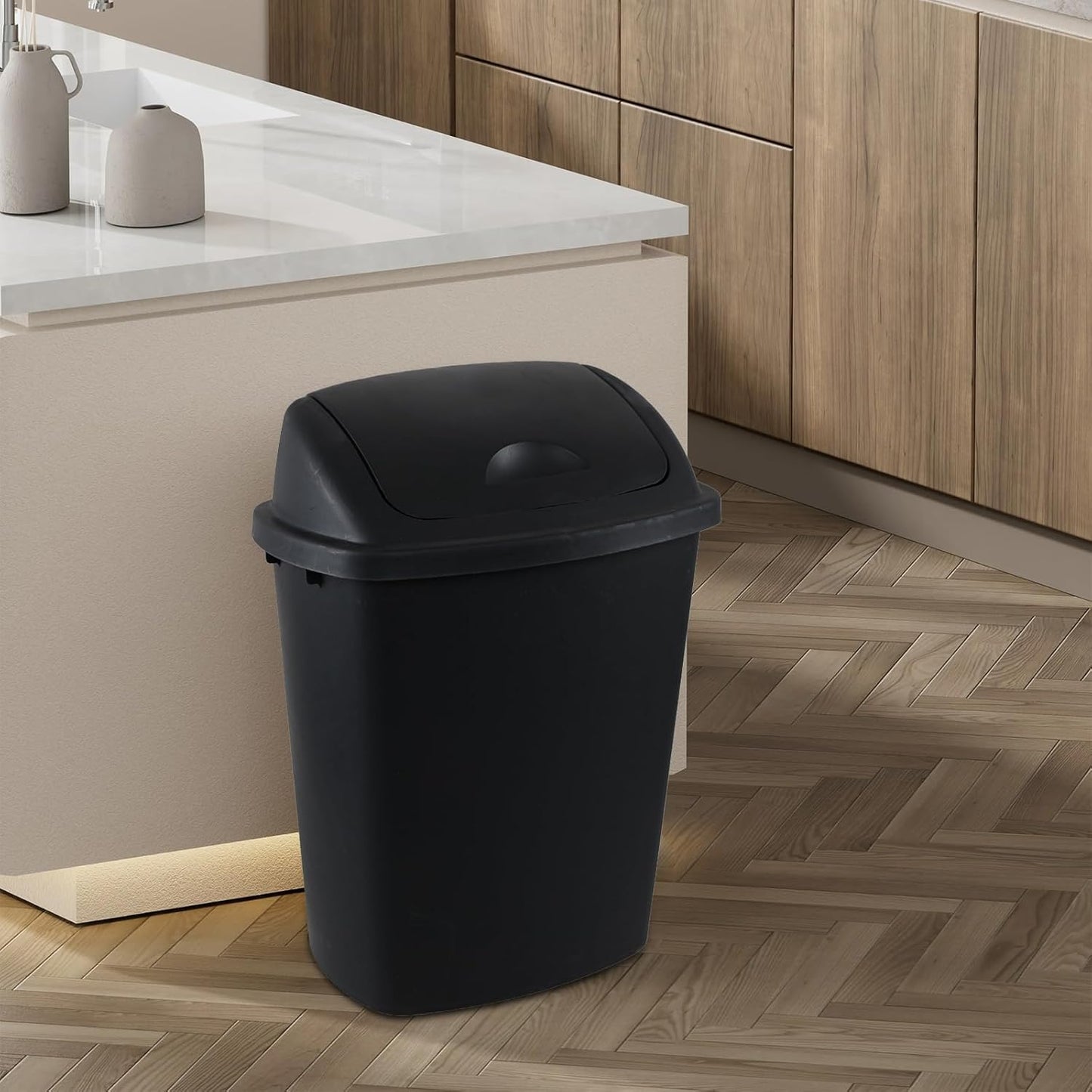 4 Packs Commercial Heavy-Duty Trash Can with Lid, Plastic Swing Top Kitchen Trash Can (11 Gallon, Black)