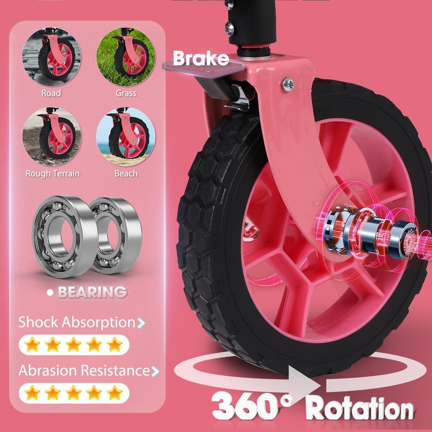 Sekey 220L Collapsible Foldable Wagon with 330lbs Weight Capacity, Heavy Duty Folding Wagon Cart with Big All-Terrain Wheels & Drink Holders (Pink)