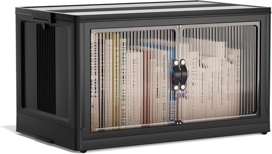 Jalove 88QT Plastic Storage Bins with lids, Stackable Collapsible Storage Containers with Wheels, Closet Organizer and Storage Drawers, Clothes Storage Cabinet for Home Office Garage, 1 Pack Black