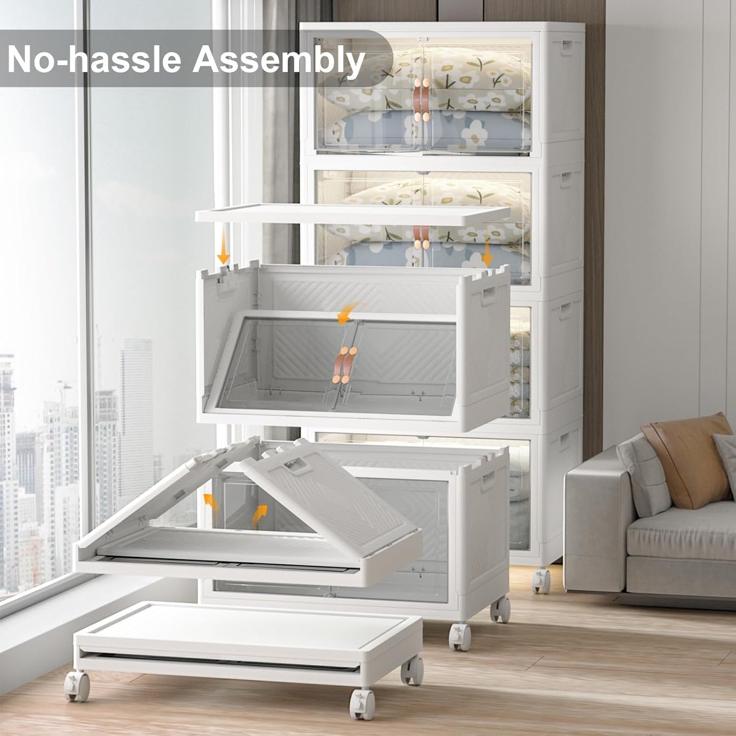 Extra Large Stackable Storage Bins with Lids & Wheels & Door, 1280QT-160QT/40GAL*8Pack Foldable Collapsible Closet Organizers, Plastic containers drawers for bedroom Dorm