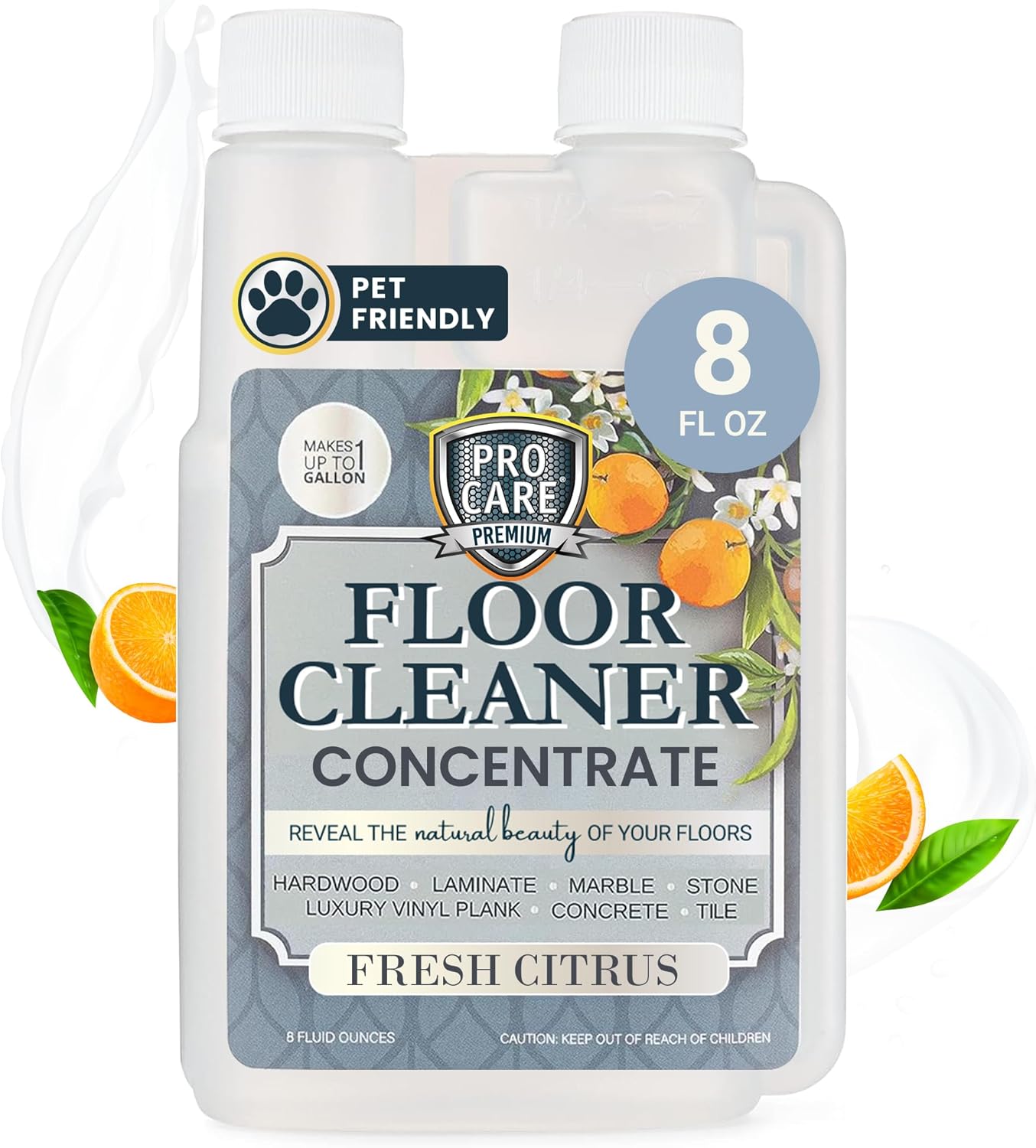 ProCare Citrus Floor Cleaner Concentrate (Made in USA) | Vinyl, Wood, Tile, Stone & Laminate Floor Cleaner For Mopping, Household Supplies, Cleaning Solution Concentrate For Kitchen & Bathroom - 8oz