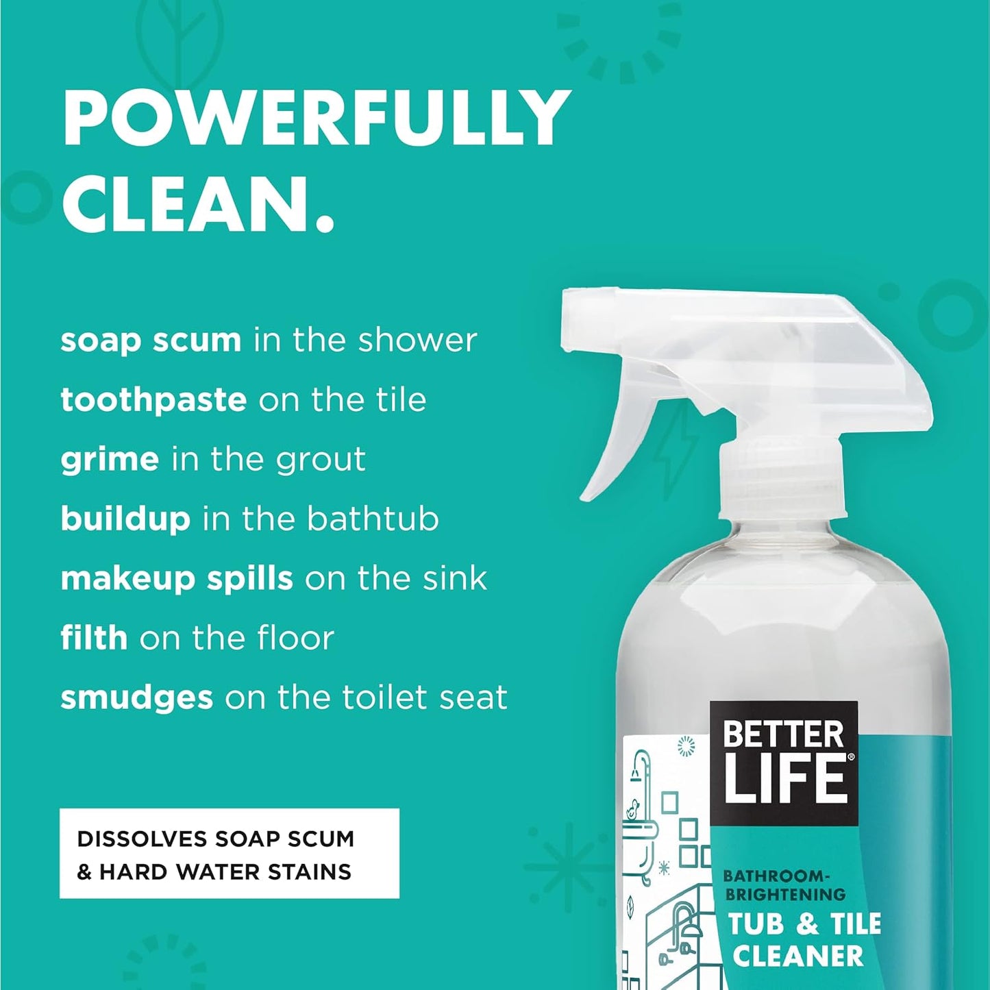 BETTER LIFE Bathroom Cleaner - Tea Tree Bathtub & Shower Cleaner Spray for Glass and Tile - Foaming Mold and Mildew Remover for Tub Works on Hard Water Stains - 1 Gal Refill