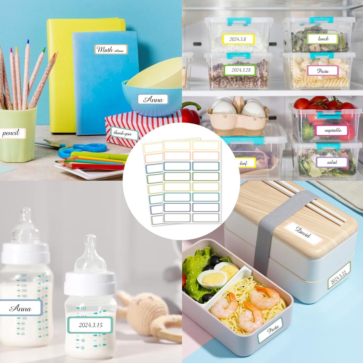 STARLIBOO Removable Labels, Removable Colored Labels Stickers, Self-Adhesive Rectangular Stickers Water/Oil/Tear Resistant for Food Containers/Classroom/Storage (8 Colors, 512 Labels)