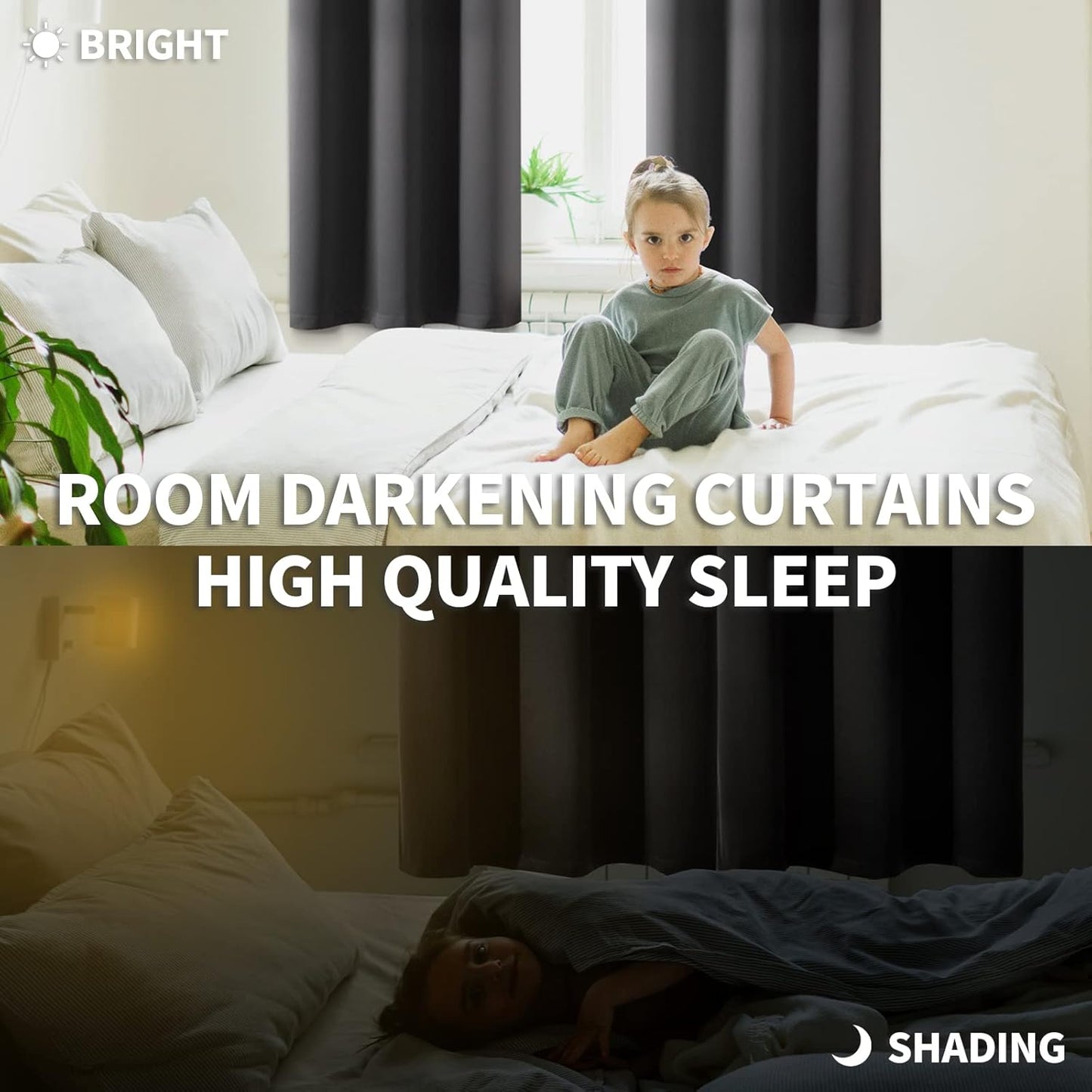 BGment Rod Pocket Blackout Curtains for Bedroom 72 Inch Long - Thermal Insulated Room Darkening Curtain for Living Room, 52 x 72 Inch, 2 Panels, Dark Grey