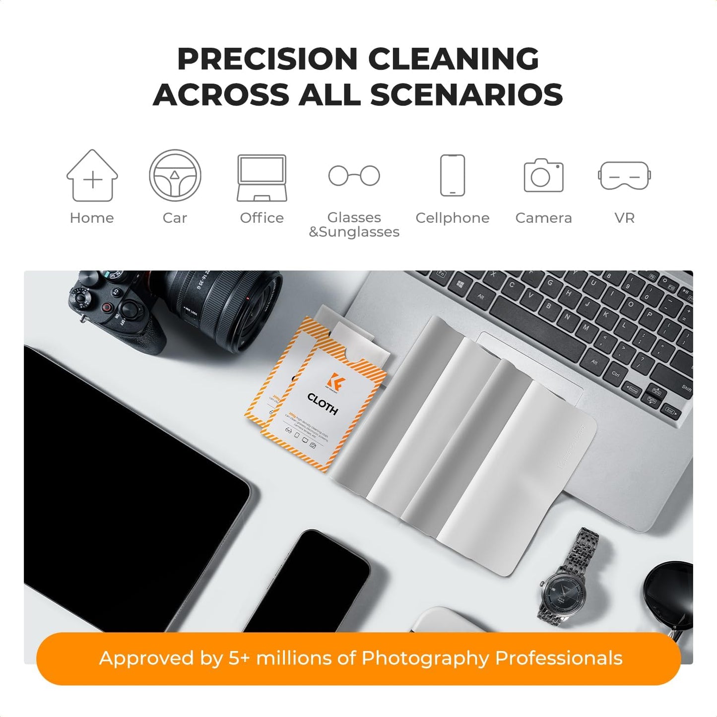 K&F CONCEPT 12 Pack Lens Cleaning Cloth | Microfiber Cleaning Cloth | Glasses Cleaning Cloths | Eyeglass Lens Cleaner | Eyeglasses, Camera Lens, VR/AR Headset, and Screen Cleaning | White & Grey