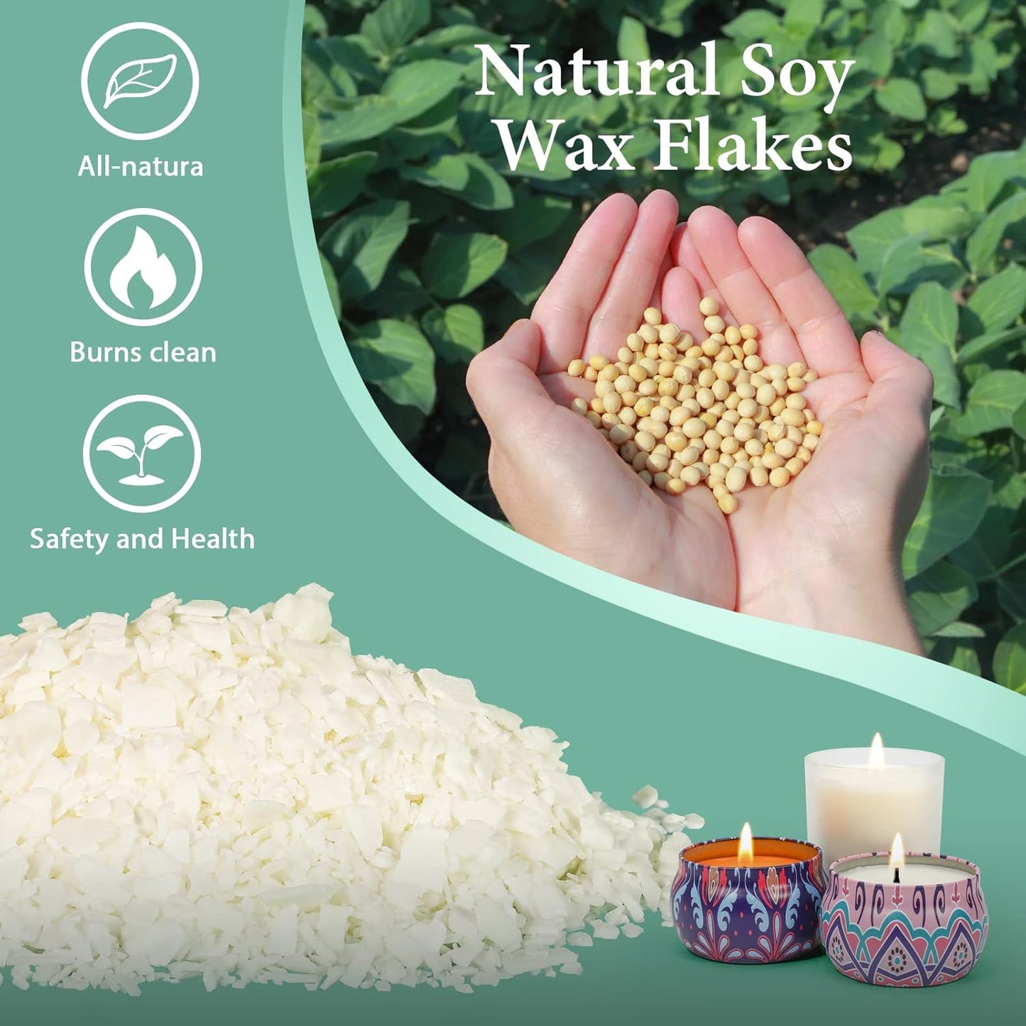 SAEUYVB Natural Soy Candle Wax for Candle Making, 10lb Bag, Premium Soy Wax Flakes, 20 Cotton Candle Wicks, 20 Wick Stickers and 2 Centering Devices ﻿