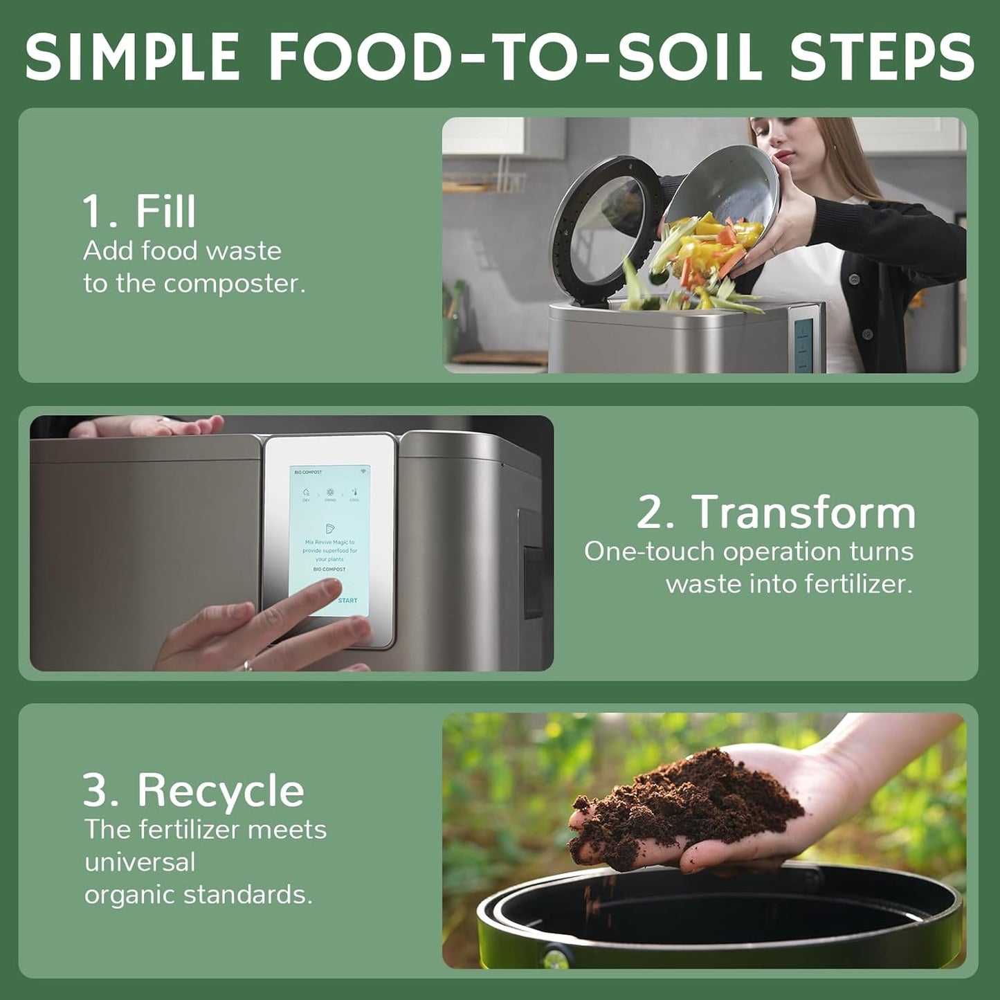 Airthereal Revive R800 5L Smart WiFi Electric Kitchen Composter - Odorless, Self-Cleaning, 3 Modes for Efficient Composting, Reduces Food Waste by 90%, App-Connected for Carbon Footprint Data