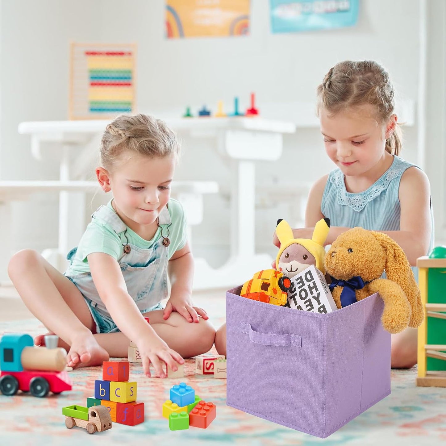 Stero 13x13x13 Inch Fabric Storage Bins 6 Pack Fun Colored Durable Storage Cubes with Handles Foldable Cube Baskets for Home, Kids Room, Closet and Toys Organization Purple, Pink, peachpuff