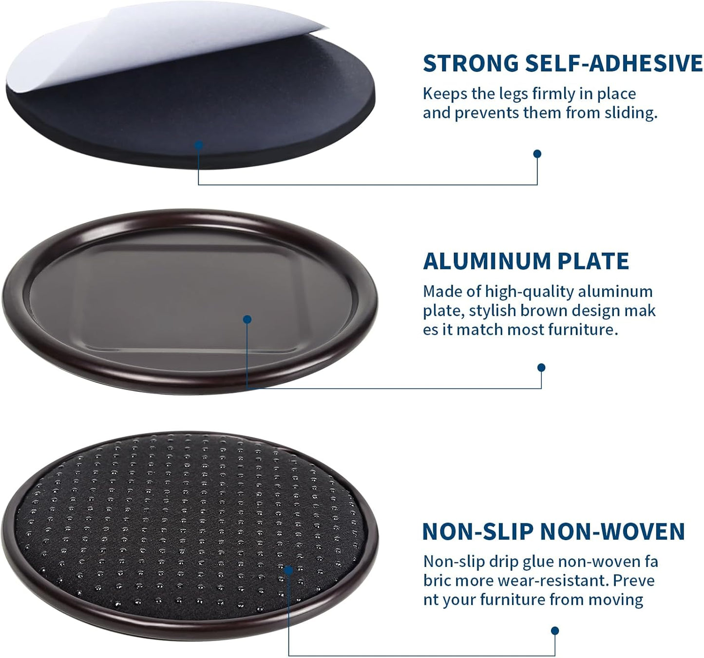 Ezprotekt 4 inch Round Non Slip Furniture Pads for Hardwood & Tile Floors, 16 Pcs Non Skid Furniture Coasters Cups Floor Protectors for Bed, Sofa, Table, Chair, Cabinet, Brown/Black