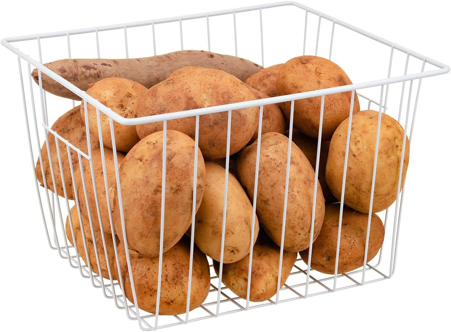 Upright Freezer Organizer Bins， Freezer Baskets for 14, 15 cu.ft Standup Freezer, Wire Storage Baskets with Built-in Handles for Frozen Foods, Snacks, Vegetables, Fruits and More, 6Pcs , White