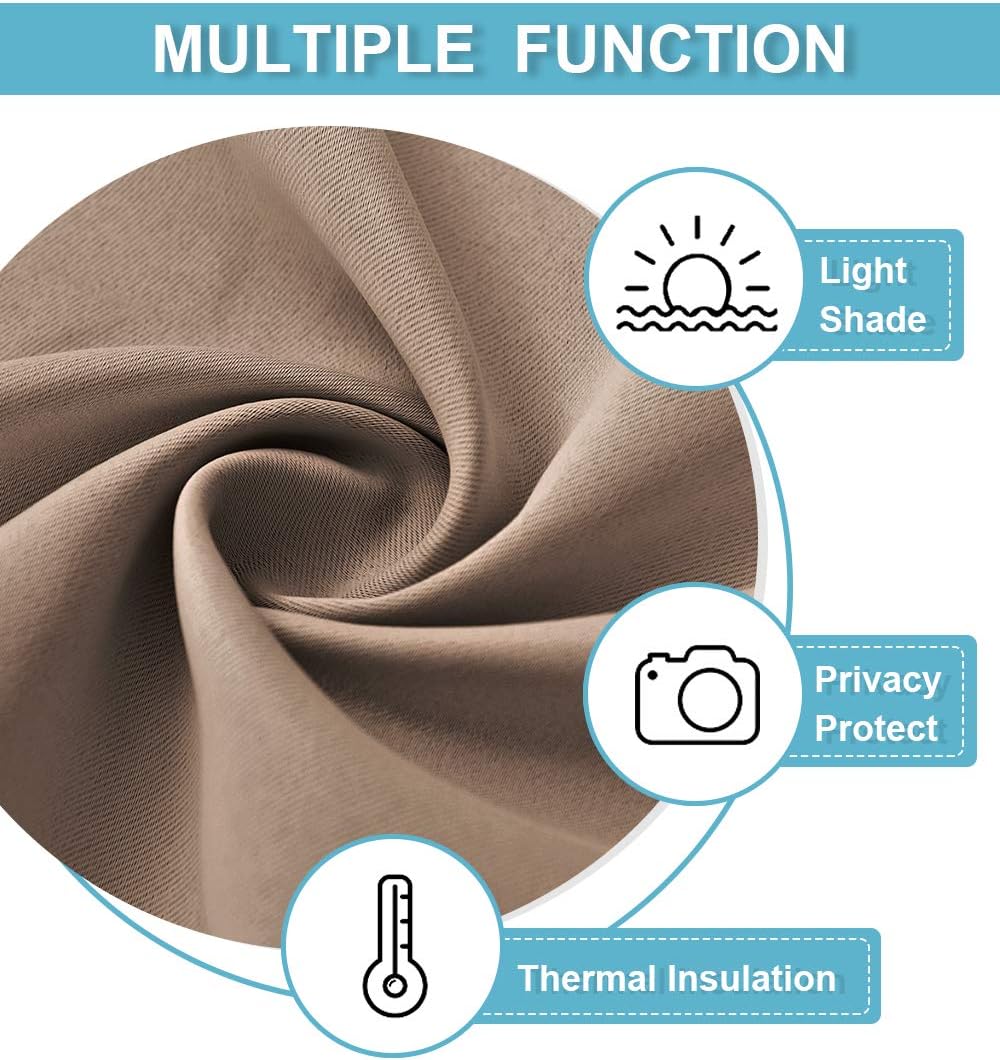 RYB HOME Curtains for Bedroom 72 inches Long, Blackout Thermal Insulating Window Treatment Drapes for Living Room Bathroom Basement Laundry Classroom, W 34 x L 72, Mocha, 2 Panels