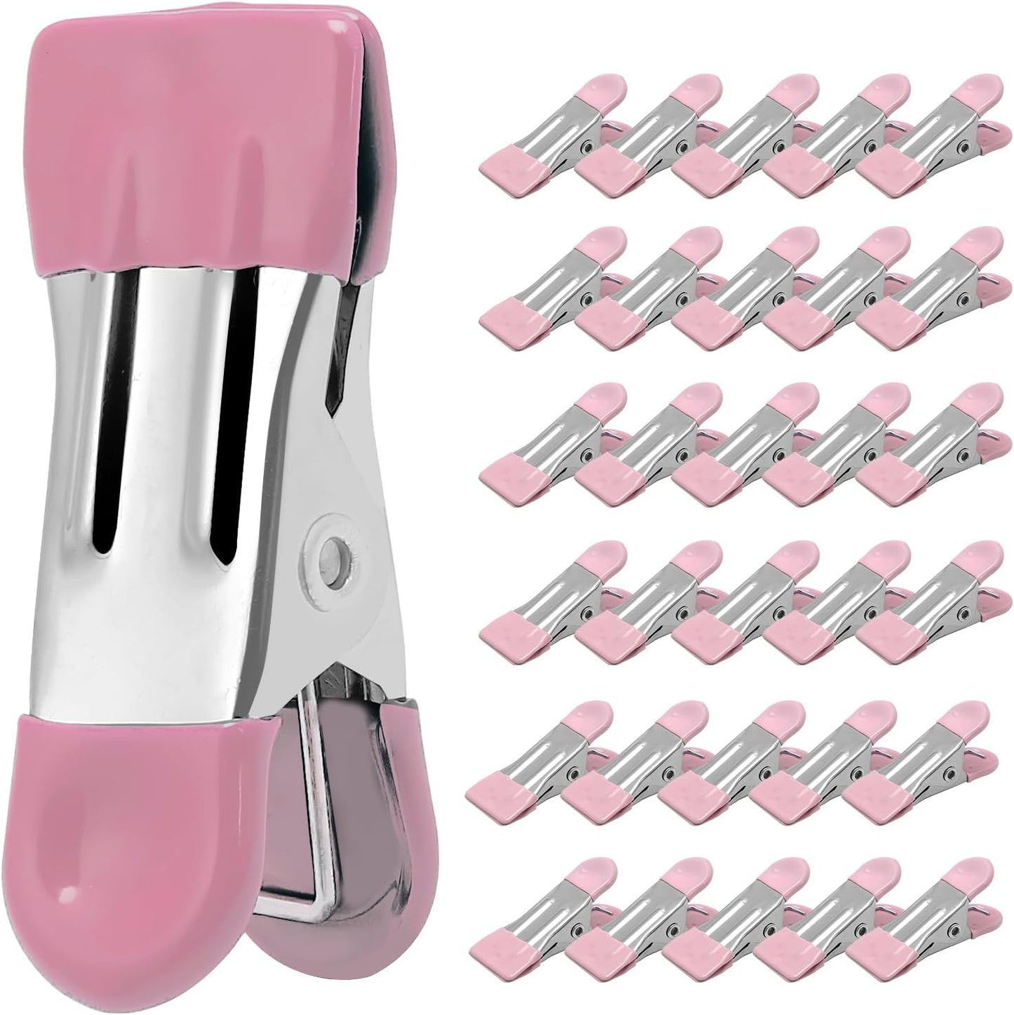 Clothes Pins Heavy Duty 30 Pack - 2.17 Inch Metal Chip Clips, Clothespins for Photo Drying Clothesline Laundry Sock, Bag Clips for Food Kitchen Stainless Steel with Rubber, Pink