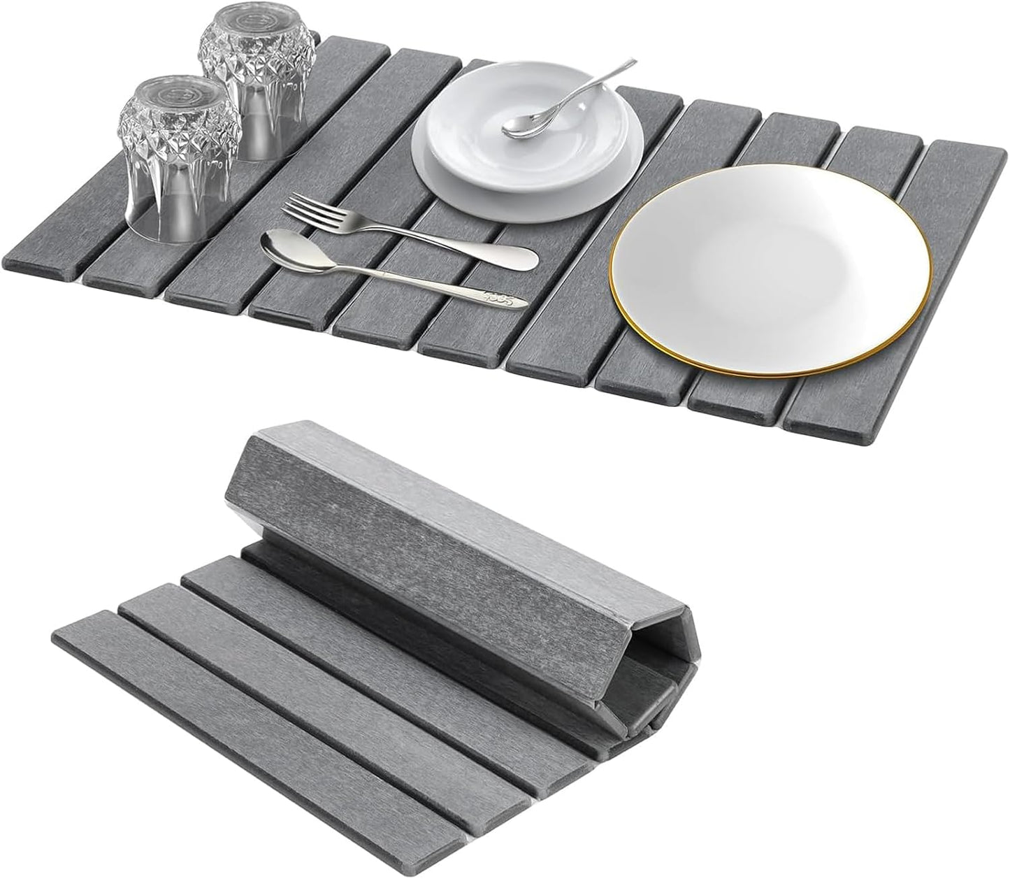 Diatomaceous Stone Dish Drying Mat - 24x16In Large Quick Dry Water Absorbing Mat for Kitchen Counter, Non-Slip Heat Resistant Dish Drying Pad