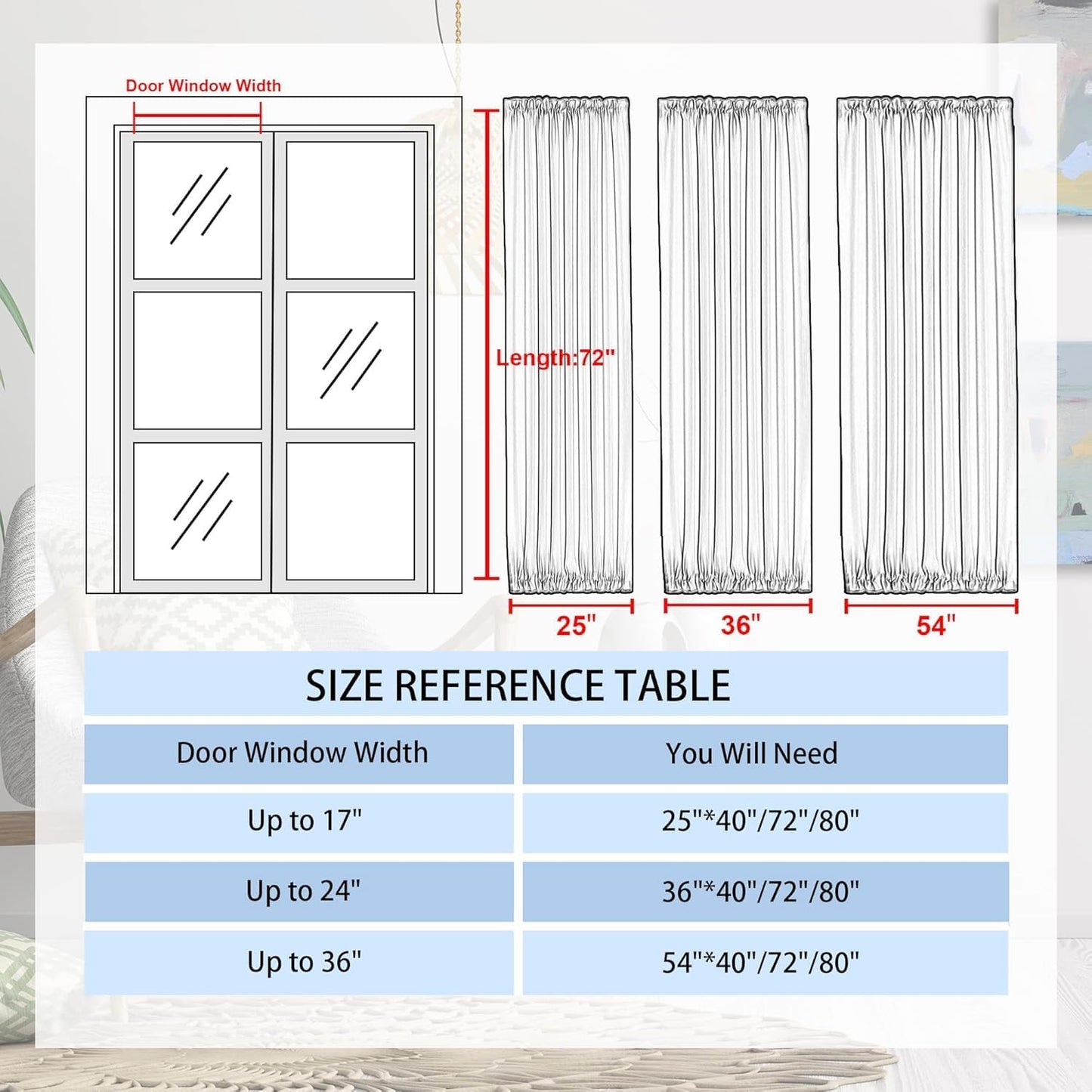 DWCN French Door Curtains – Rod Pocket Thermal Blackout Curtain for Doors with Glass Window, Kitchen and Patio Doors for Privacy, 12 X 72 Inches Long, 1 Curtain Panel with Tieback, Ivory