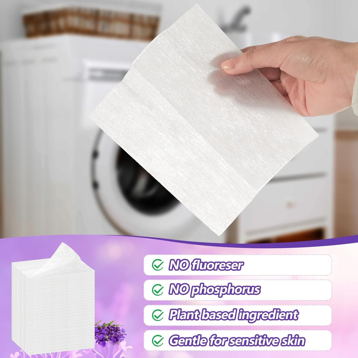 600 Count Dryer Sheets Fabric Softener Fresh Scent Dryer Sheets Bulk Naturally Softens and Removes Static Cling, Ideal for Large Households, Sensitive Skin(Lavender Scent)