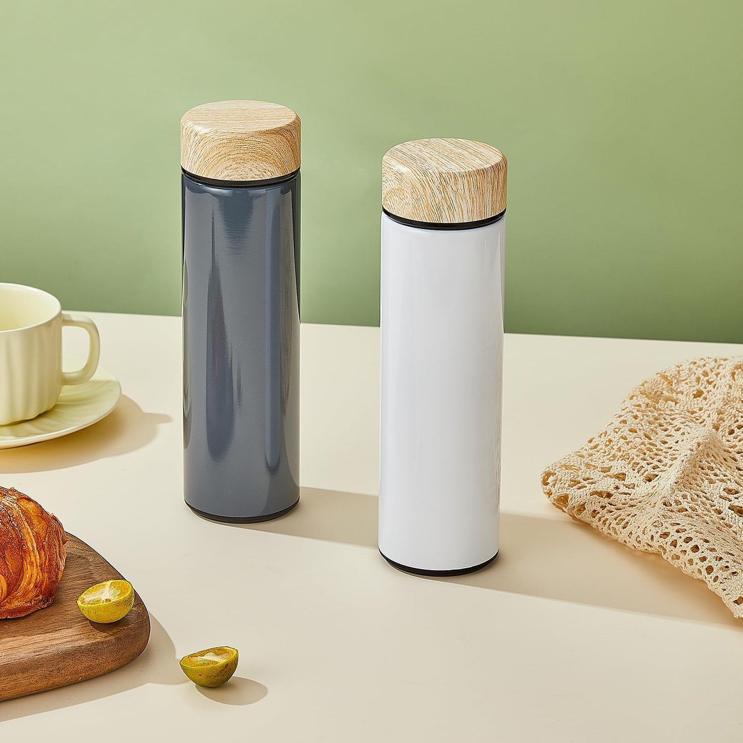 15oz Water Bottle Stainless Steel Thermos Flask - Insulated Vacuum, Leak Proof, Keeps Drinks Hot/Cold - Ideal for Coffee, Tea, Water - Grey