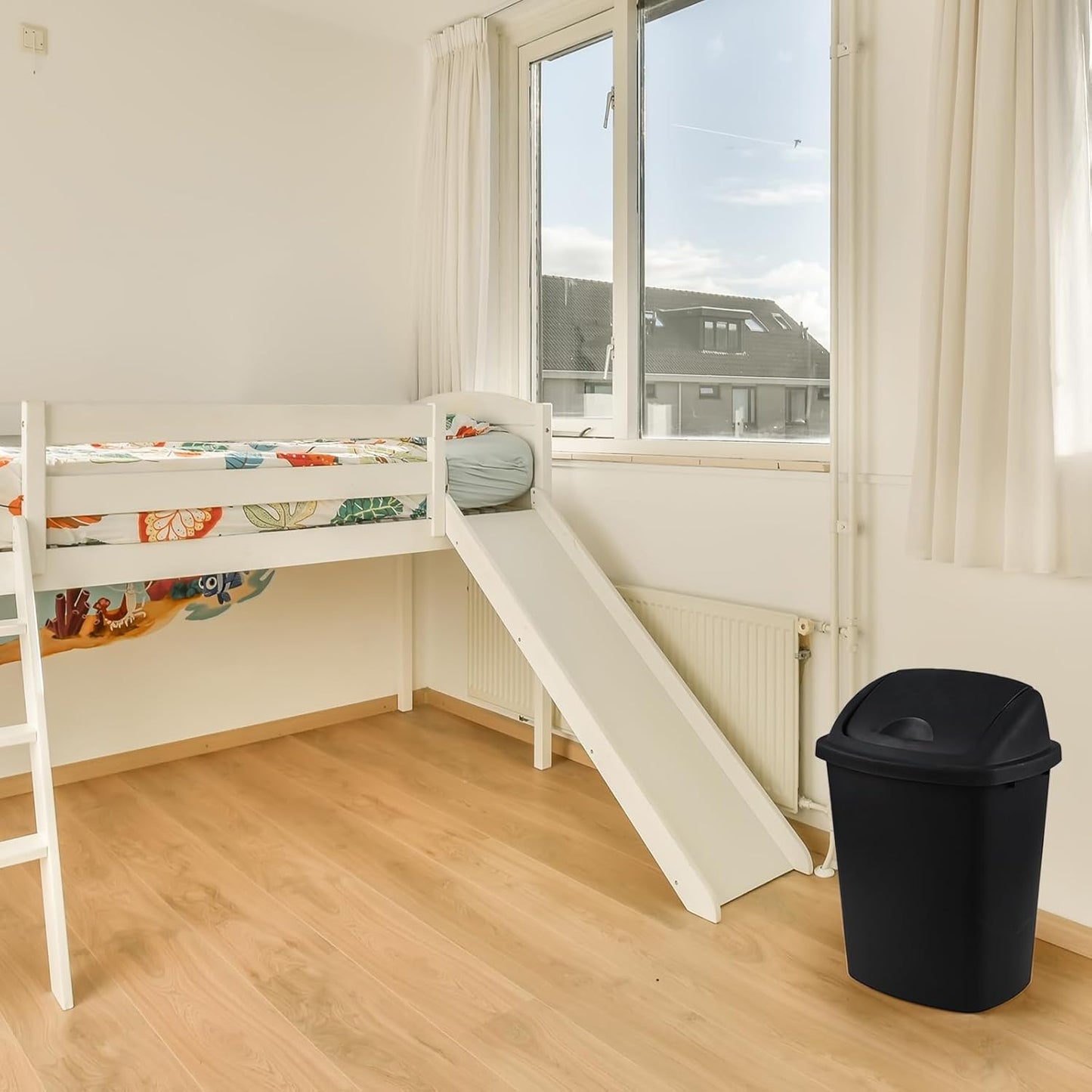 6 Gallon Plastic Garbage Cans with Swing Lid, 4-Pack Swing Lid Trash Bins, Black