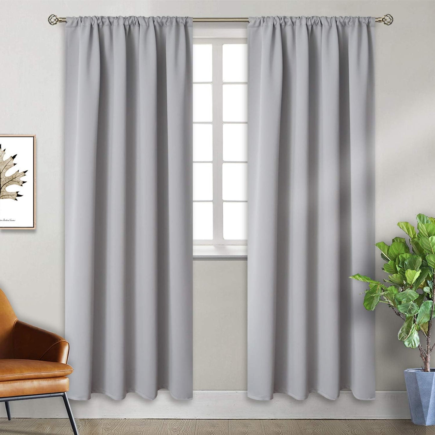 BGment Rod Pocket Room Darkening Curtains for Bedroom 84 Inches Long - Thermal Insulated Blackout Curtain Drapes for Living Room, 42 x 84 Inch, 2 Panels, Light Grey
