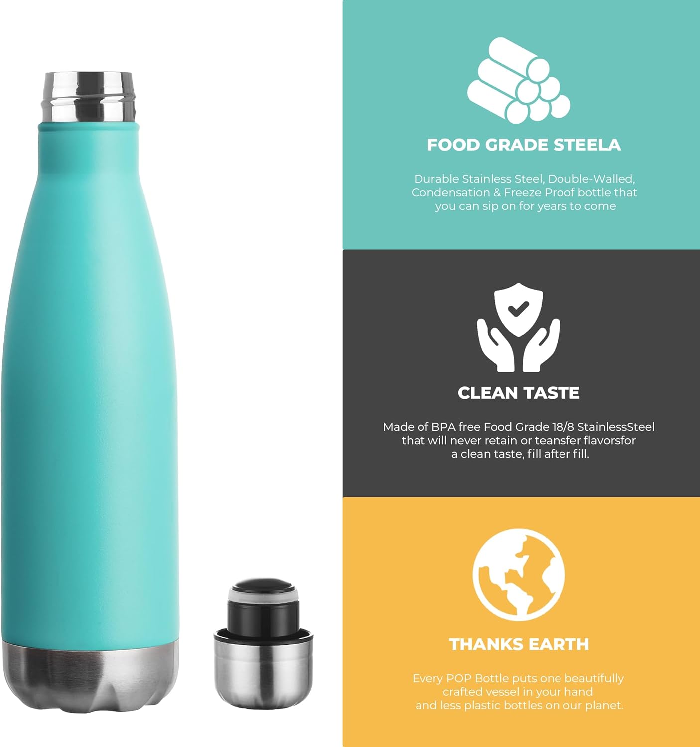 MEWAY 17oz Sport Water Bottle 8 Pack Vacuum Insulated Stainless Steel Leak-Proof Double Wall Cola Shape Water Bottle,Keep Drinks Hot & Cold (Light Blue,8 Pack)