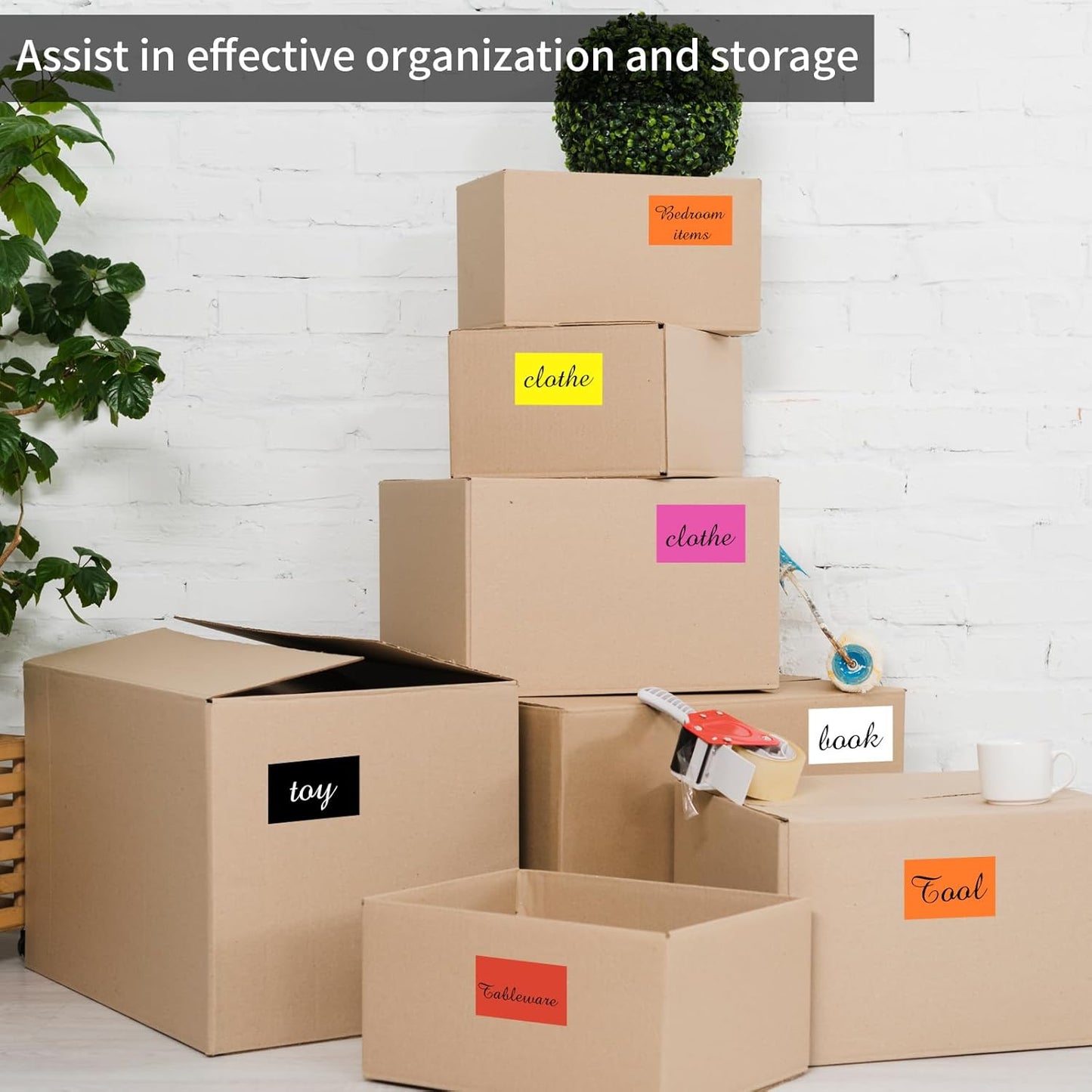 STARLIBOO Removable Colored Labels Stickers, 3X5 Inch Removable Large Label Stickers for Moving Boxes and Storage Bins- Waterproof- Tear Resistant (Yellow)