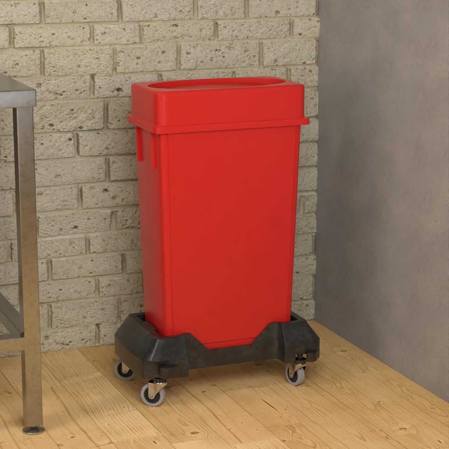 23 Gallon Red Slim Jim Trash Can with Drop Shot Lid and Dolly